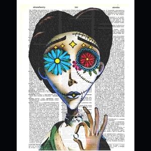 Corpse Bride Vincent Sugar Skull Bright Vintage Dictionary Art Print